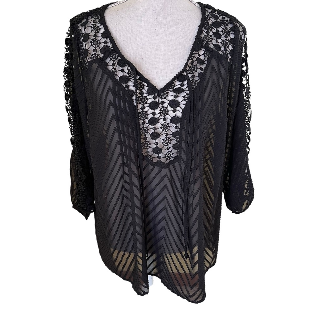 Bila Sheer Black Lace V-Neck Blouse XL